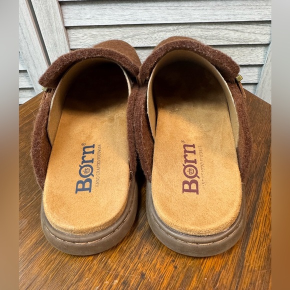 Born Lia - Brown Soft Wool Slippers with Tan Leather Strap - Picture 5 of 7